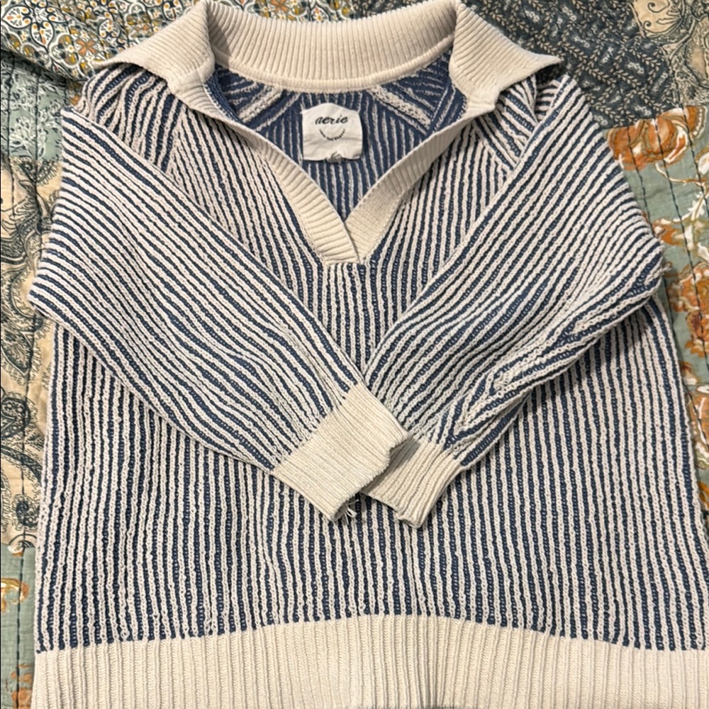 Aerie Blue and Cream Striped Sweater